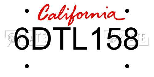 6DTL158 California License Plate