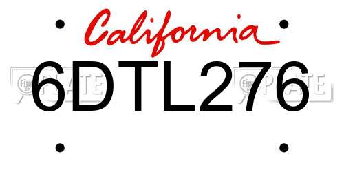 6DTL276 California License Plate