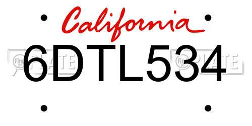 6DTL534 California License Plate