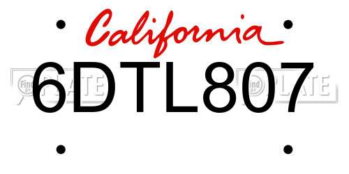 6DTL807 California License Plate