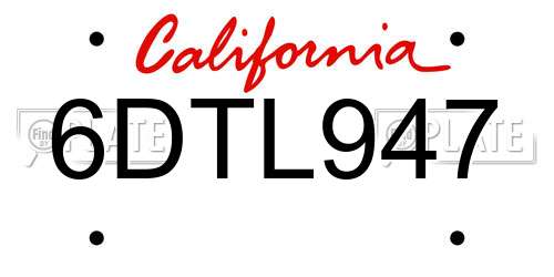 6DTL947 California License Plate