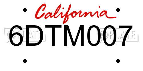 6DTM007 California License Plate