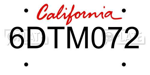 6DTM072 California License Plate
