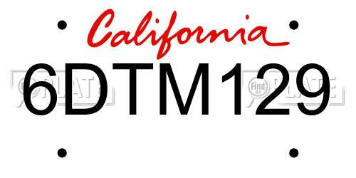 6DTM129 California License Plate