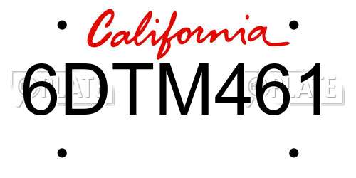 6DTM461 California License Plate