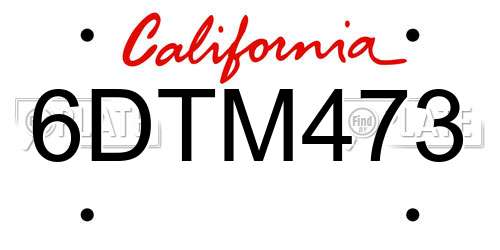 6DTM473 California License Plate