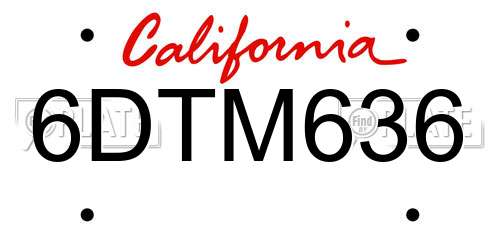 6DTM636 California License Plate