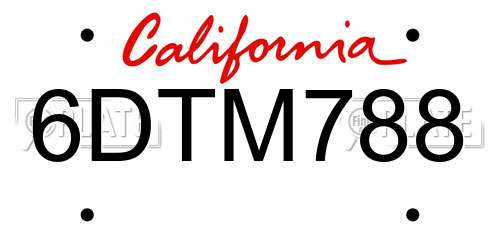 6DTM788 California License Plate