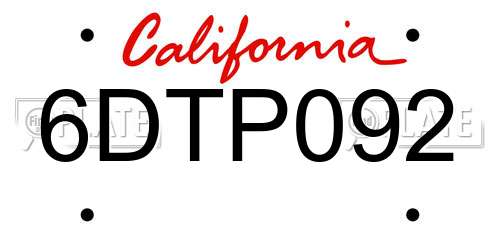 6DTP092 California License Plate