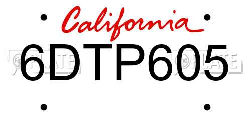 6DTP605 California License Plate