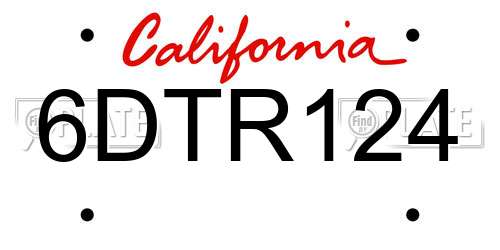 6DTR124 California License Plate