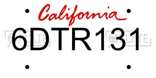 6DTR131 California License Plate