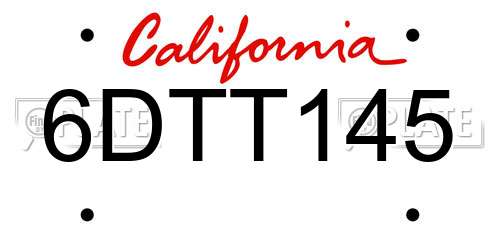 6DTT145 California License Plate
