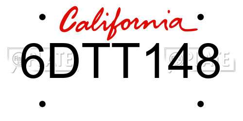 6DTT148 California License Plate