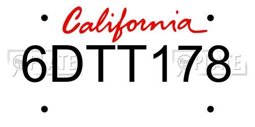 6DTT178 California License Plate