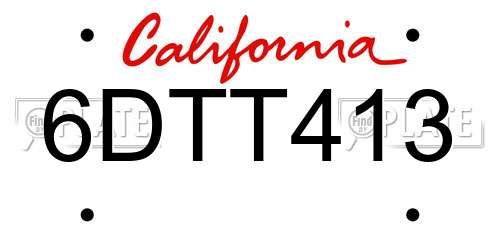 6DTT413 California License Plate