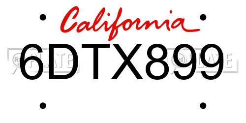 6DTX899 California License Plate