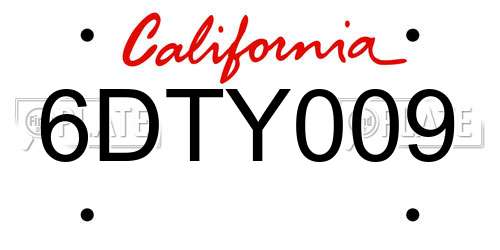 6DTY009 California License Plate