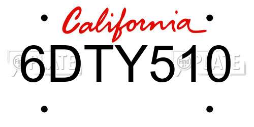 6DTY510 California License Plate
