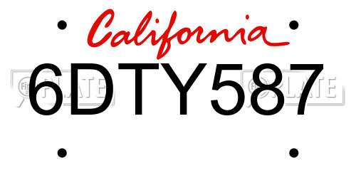 6DTY587 California License Plate