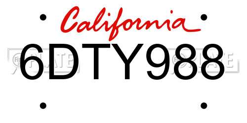 6DTY988 California License Plate