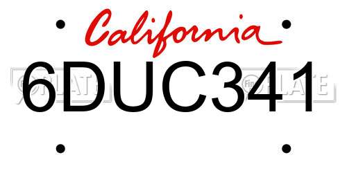 6DUC341 California License Plate