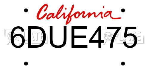 6DUE475 California License Plate