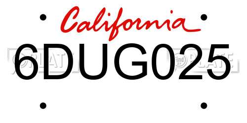 6DUG025 California License Plate