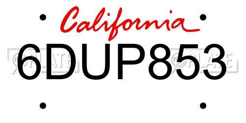 6DUP853 California License Plate