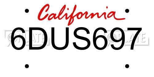 6DUS697 California License Plate