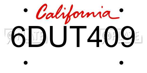 6DUT409 California License Plate