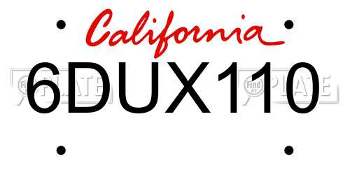 6DUX110 California License Plate