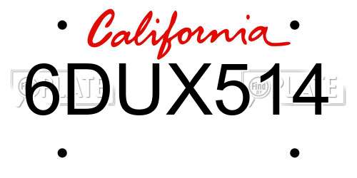 6DUX514 California License Plate