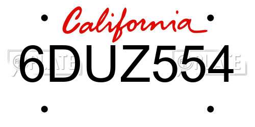6DUZ554 California License Plate