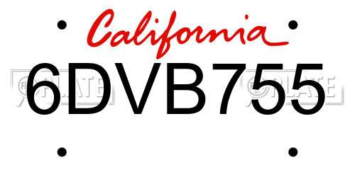 6DVB755 California License Plate