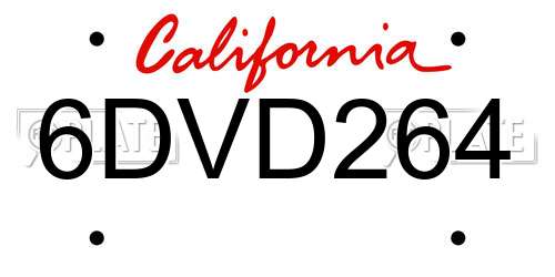 6DVD264 California License Plate