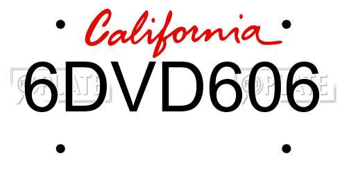6DVD606 California License Plate