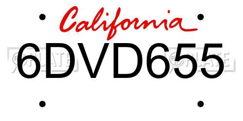 6DVD655 California License Plate