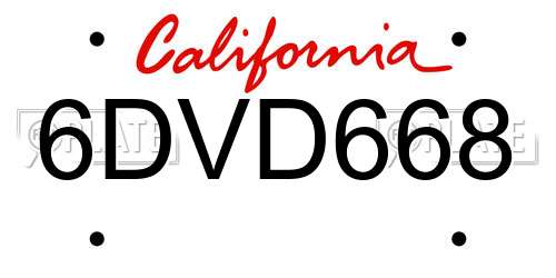 6DVD668 California License Plate