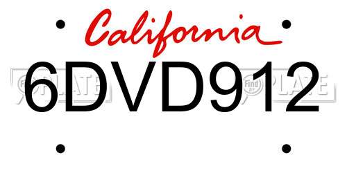 6DVD912 California License Plate