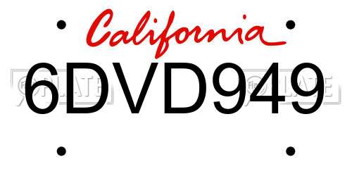 6DVD949 California License Plate