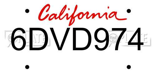 6DVD974 California License Plate