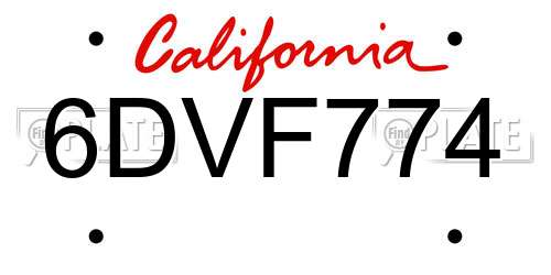 6DVF774 California License Plate