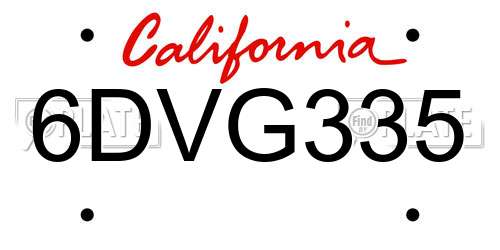 6DVG335 California License Plate