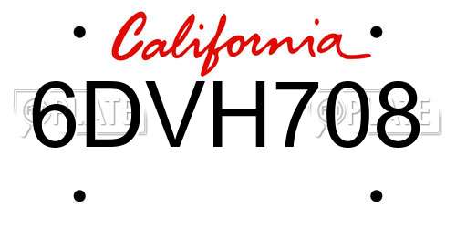 6DVH708 California License Plate