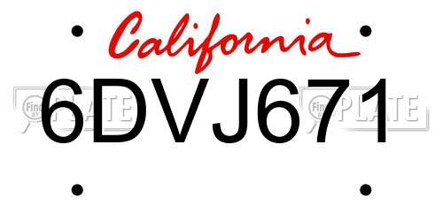 6DVJ671 California License Plate