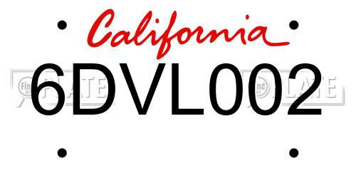 6DVL002 California License Plate
