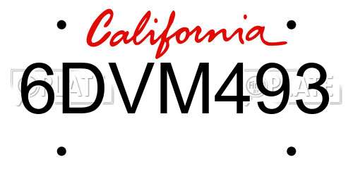 6DVM493 California License Plate