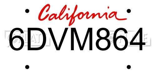 6DVM864 California License Plate