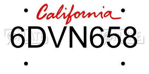 6DVN658 California License Plate